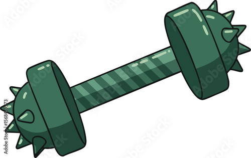 Spiked green dumbbell fitness equipment for strength training and exercise 