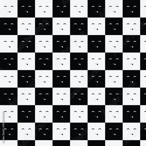 Black and White Checkerboard with Smiley Faces – Retro Pop Pattern