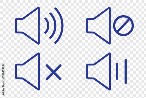 Speaker icon set. Mute and unmute volume signs icon with editable stroke. Speaker line icon set.