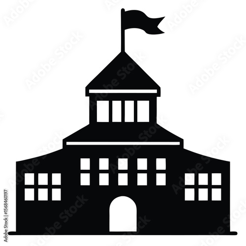 Black silhouette of a building with a flag on top architecture structure