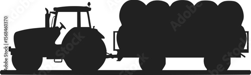 Tractor silhouette with trailer carrying hay bales agricultural farming vehicle vector design