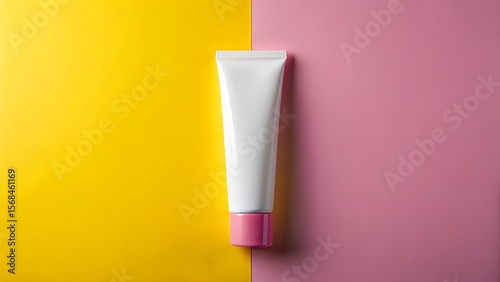 White Cosmetic Tube Mockup on Yellow and Pink Background new 2025 trendy