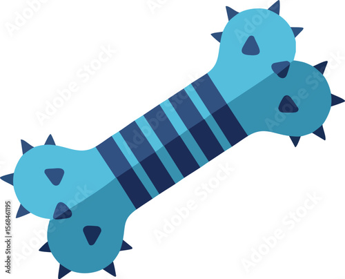 Blue spiked dog chew toy bone with stripes vector illustration colorful design 