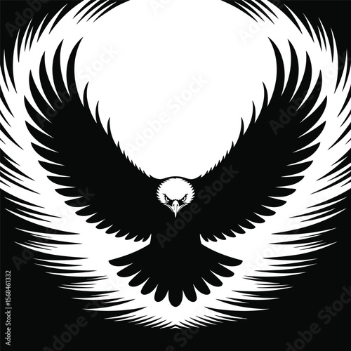 Black silhouette of an eagle with wings spread wide on white background (3).eps
