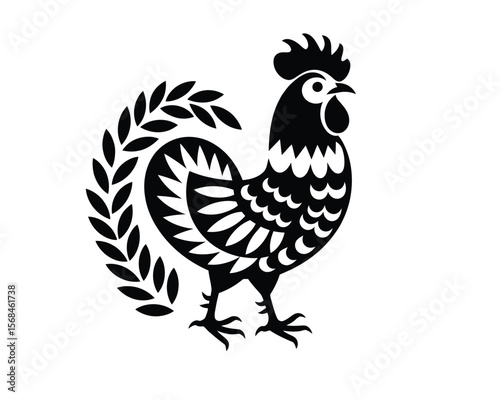 Proud Rooster Silhouette: A bold and stylish monochrome depiction of a rooster stands with confidence, its silhouette a powerful symbol of rural charm and rustic elegance.