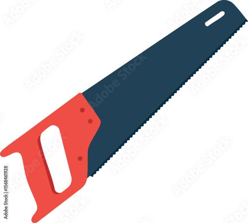 Handsaw tool with red handle and dark blue blade vector illustration for woodworking and construction projects 