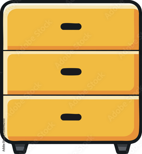 Yellow dresser with three drawers vector illustration in simple style 