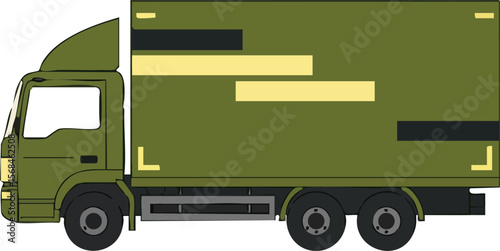 Military green cargo truck vector illustration with camouflage design and six wheels for transport and logistics purposes