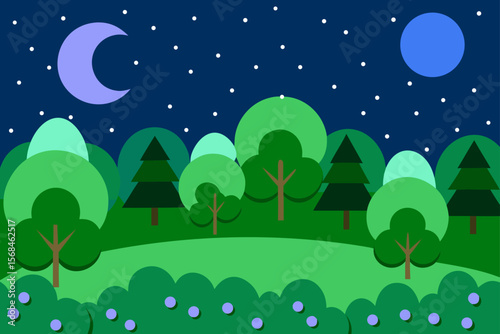 Serene Night Forest Clearing Moonlight Casting Shadows