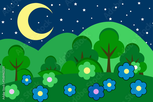 Serene Night Forest Clearing Moonlight Casting Shadows