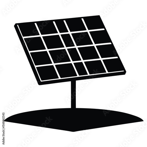 Black solar panel on pole in field black and white technology