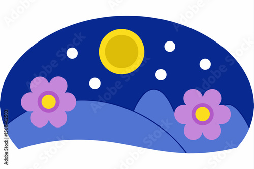 Peaceful Wildflower Covered Hills Under Night Sky