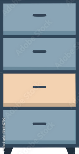 Modern blue and beige filing cabinet with four drawers office storage vector illustration 
