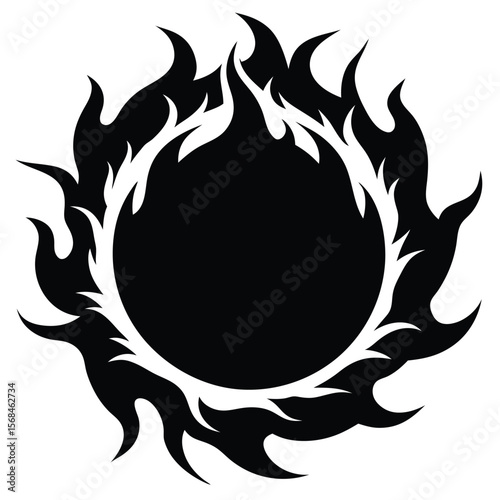Black tribal flame circle fire abstract
