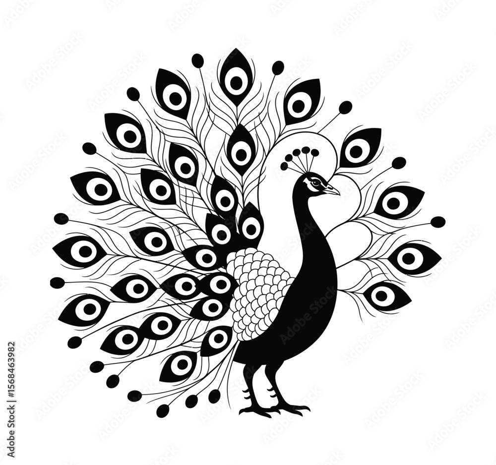 Fototapeta premium Artistic Black Peacock Design with Symmetrical Feather Patterns