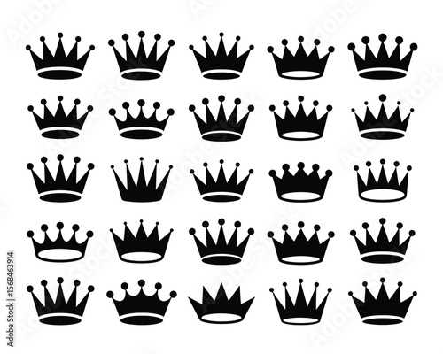 Black Crown Silhouette Icon Set – 20 Royal and Minimalist Designs