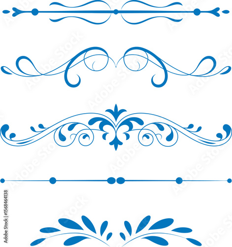 Set of text delimiters  for your projects. Vector illustration. 
Vector set of calligraphic design elements and page decor. Filigree divider wedding Invitation. element, ornament, frame, line, border,