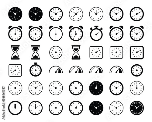 Black and White Clock and Timer Icon Set