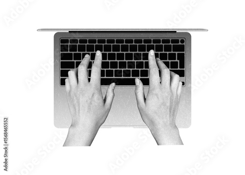 Human hands work typing on a laptop. Concept of creating an online project, working with financial analytics, earning virtual money. Freelancer work.