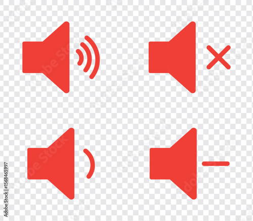 Speaker icon set with ring, mute, 50% volume, silent, increase and decrease symbol in circle in black white color stoke style