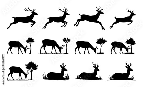 Diverse Wildlife Silhouettes Vector Icons. Dear Running Silouettes Set, Dear Icons Set , Dear Diverse Icons set.