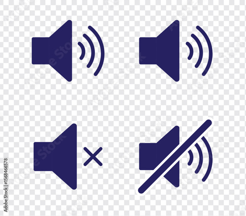 Sound off and on icon, an icon that increases and reduces the sound. Icon showing the mute. A set of sound icons with different Sound signal levels in a flat style. EPS 10