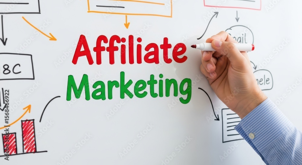 Obraz premium Affiliate marketing diagram drawn on a whiteboard with a marker