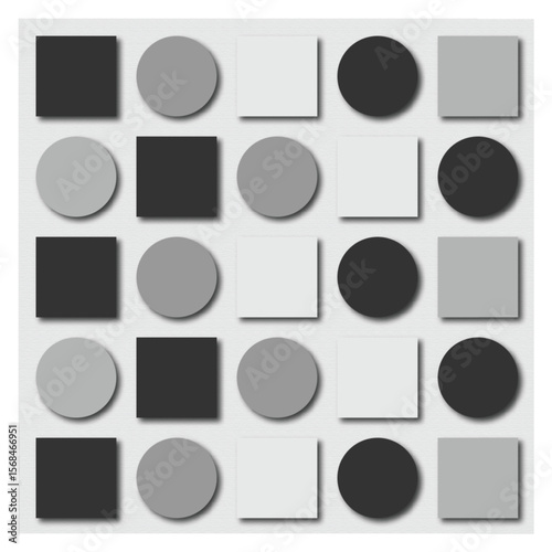 Monochromatic Squares and Circles – Grid Geometric Pattern