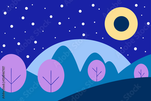 Starry Night In The Countryside Floral Hills Bathed In Moonlight