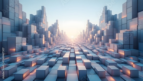 Abstract cube cityscape background, futuristic city blocks, geometric pattern design
