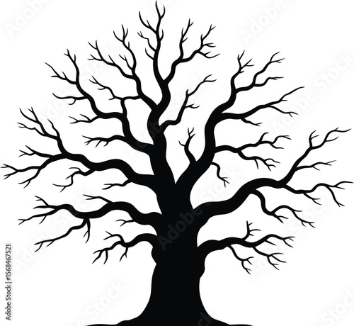 Black silhouette of a leafless tree on white background (2).eps