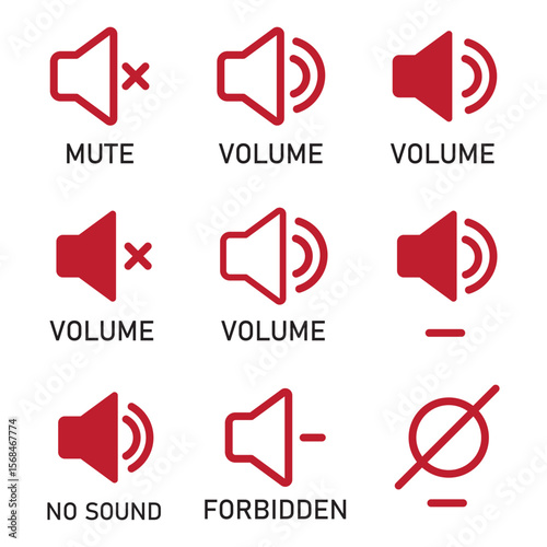 Volume icon set.Speaker icon set. volume icon vector. loudspeaker icon vector. Mute and unmute volume sound.Audio speaker volume on line art icon for apps and websites.Black volume sound icons.