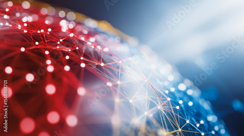 Abstract colorful business connection of lines from nodes It is connected to endless nodes and represents the innovation of communication in the network with black background