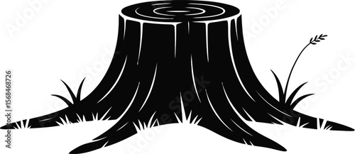 Black silhouette of a tree stump on white background (1).eps