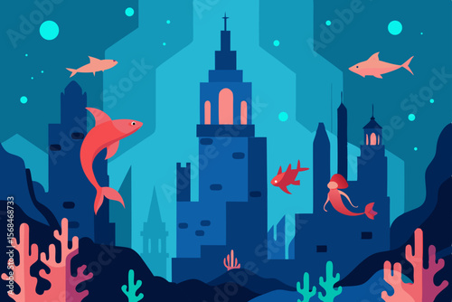 Serene Mountain Lake Meditation Finding Inner Peace Through ContemplationA vibrant vector illustration of a fantasy city at night, featuring a towering castle and cozy houses under a moonlit sky, perf