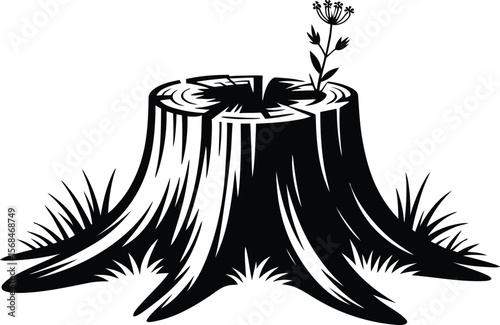 Black silhouette of a tree stump on white background (2).eps