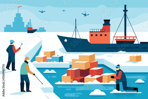Industrial container ships at a busy commercial port with cranes, loading freight for global transportation