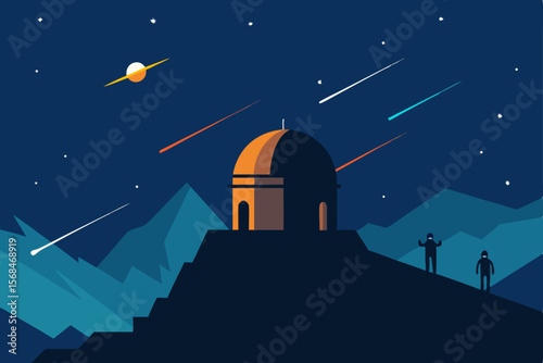Illustration of a cozy house under a starry night sky with a prominent moon