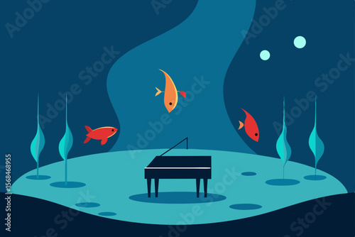 Underwater Piano A Serene Musical Dreamscape Illustration