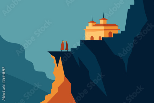 Mountaintop Monastery A Serene Cliffside Retreat Illustration