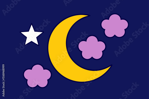 Crescent Moon And Stars Vector Illustration Dark Background
