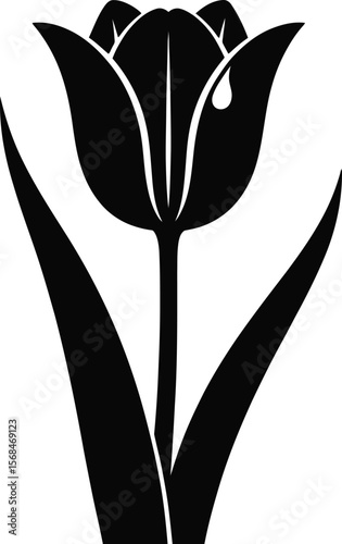 Black silhouette of a tulip flower on white background (2).eps