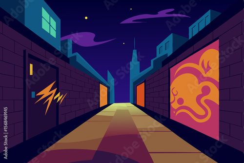 Night City Alleyway Vibrant Street Art and Urban Exploration