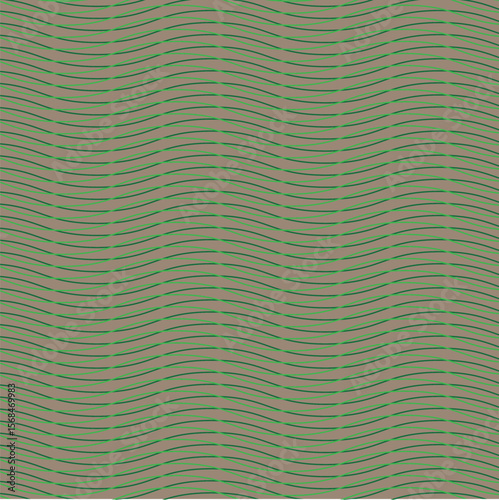 Wavy Green Lines on Brown Backdrop – Striped Geometric Pattern