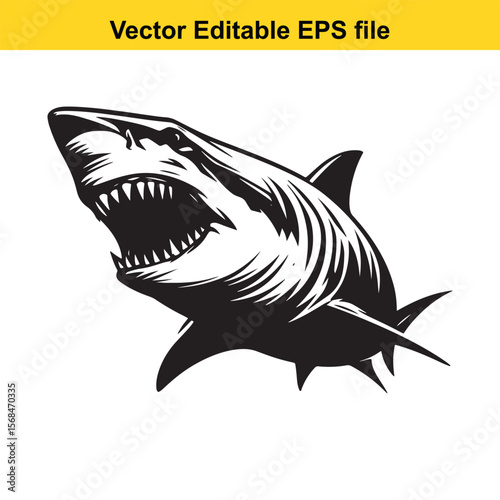 Menacing Great White Shark Vector Illustration An Apex Predator with Open Mouth and Visible Teeth in Aggressive Pose