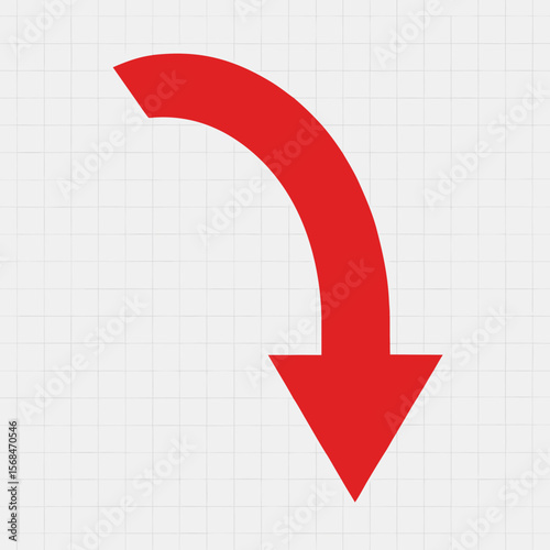 Bold red curved arrow pointing down downward direction
