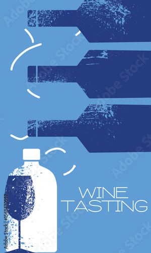 Wine tasting vector flat design, restaurant and party poster design. Wine bar banner, sommelier, drink party, alcohol store decor, red wine, chardonnay, booze