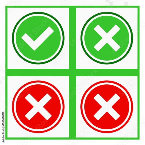Green checkmark and red cross icons circle