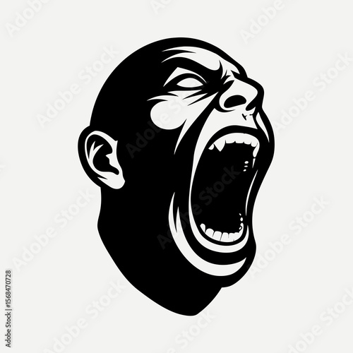 Screaming face black and white head mouth