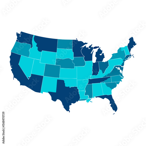 United States map divided into states america geography